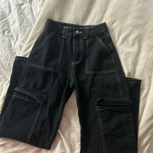 Black Cargo Pants with White Stitching